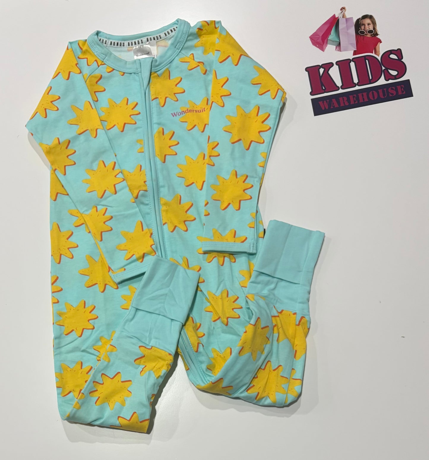 Bonds Wondersuit Blue, Yellow Star Print Jumpsuit Size 2