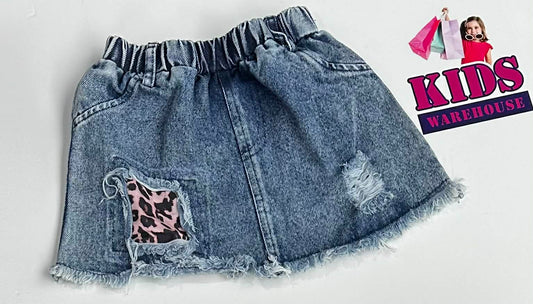 Blue Denim Skirt With Pink Leopard Pattern Patch Size 0