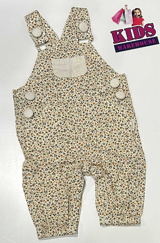 Henry White & Brown Overalls With Orange Flower Pattern Size 00