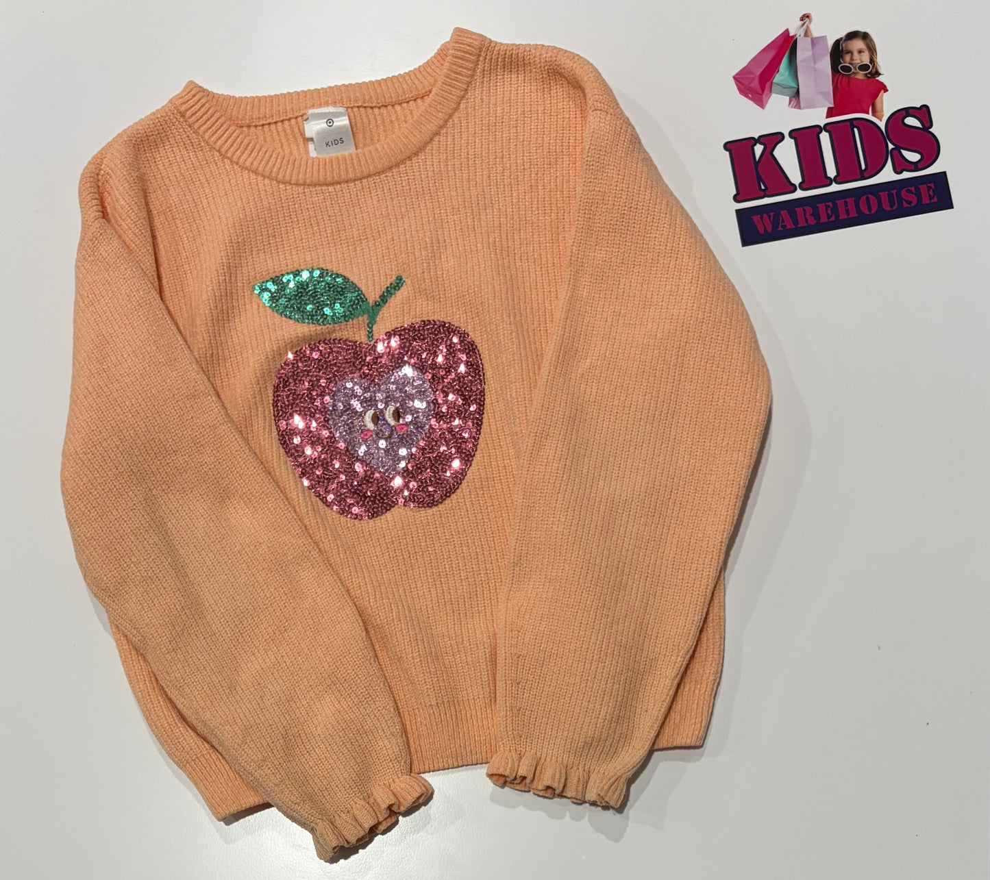 Peach, Apple Sequin Print Knit Sweater Size 7