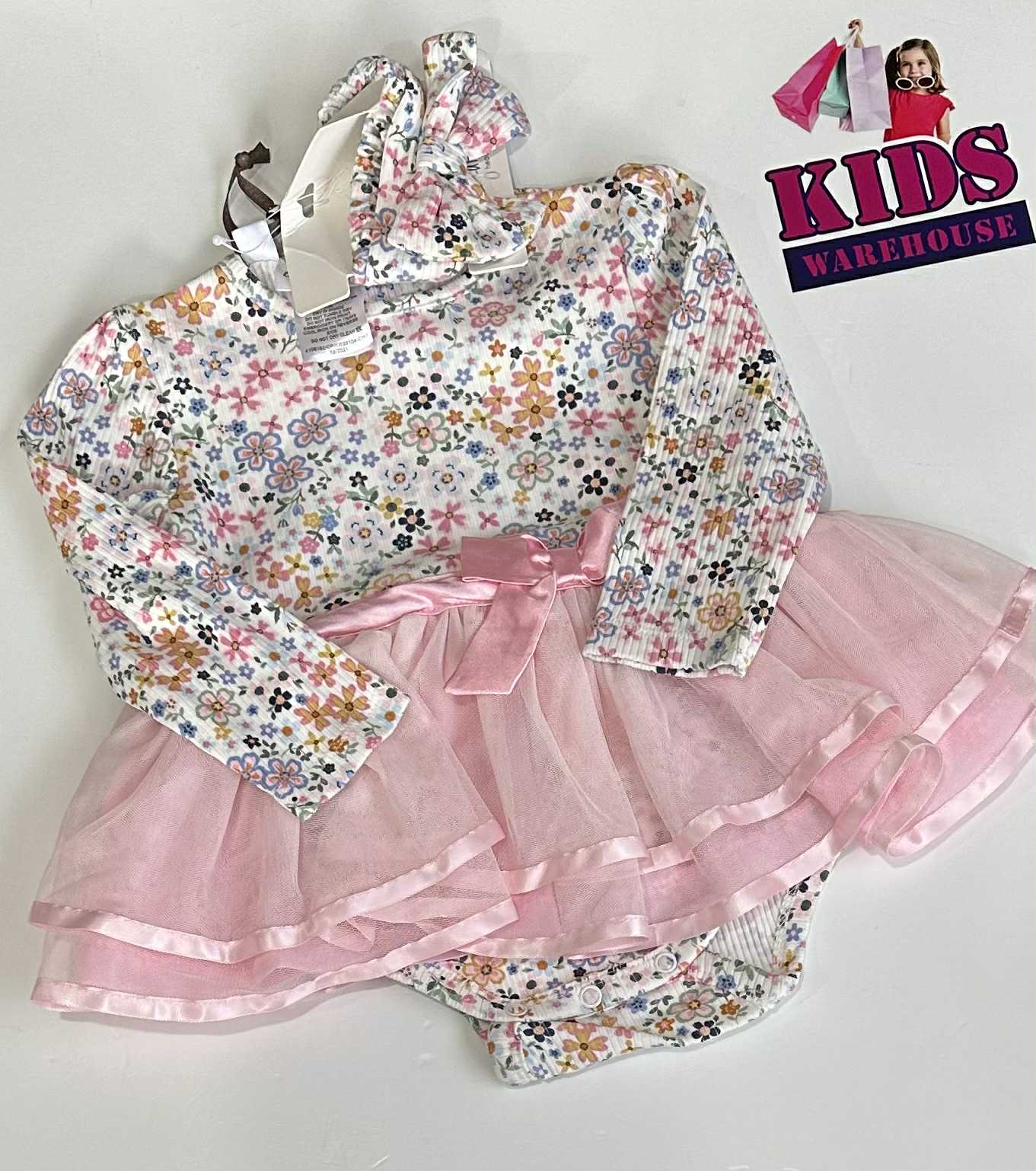 New Origami White & Pink Bodysuit With Tutu & Flower Pattern Size 1