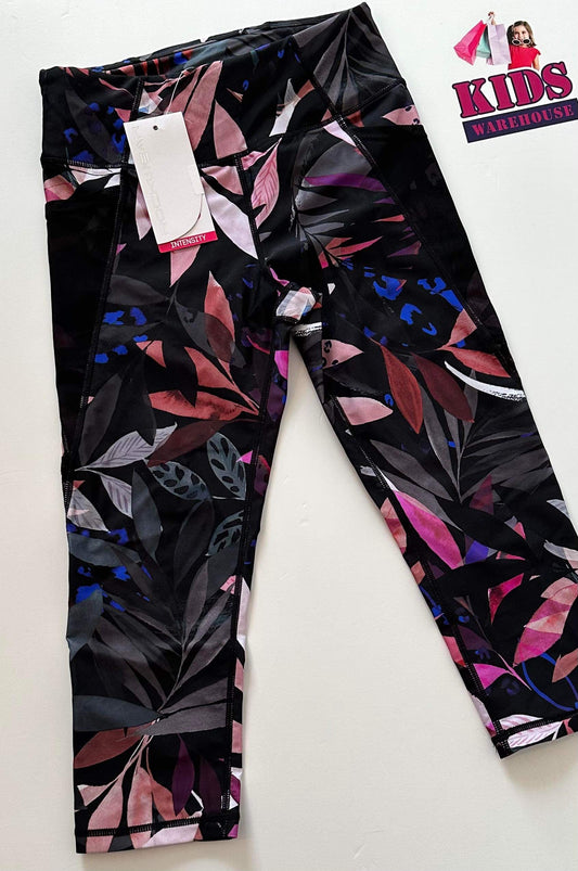 New Rockwear Black, Pink & Blue Leaf Active Leggings Size 16 (Adult 8)