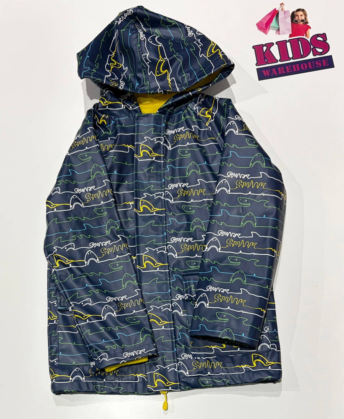 Lily & Dan Navy, Shark Stripe Print Rain Coat Size 5