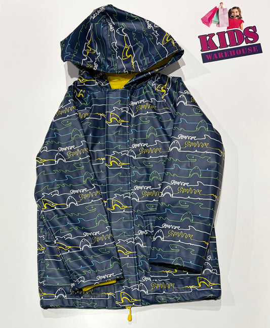 Lily & Dan Navy, Shark Stripe Print Rain Coat Size 5