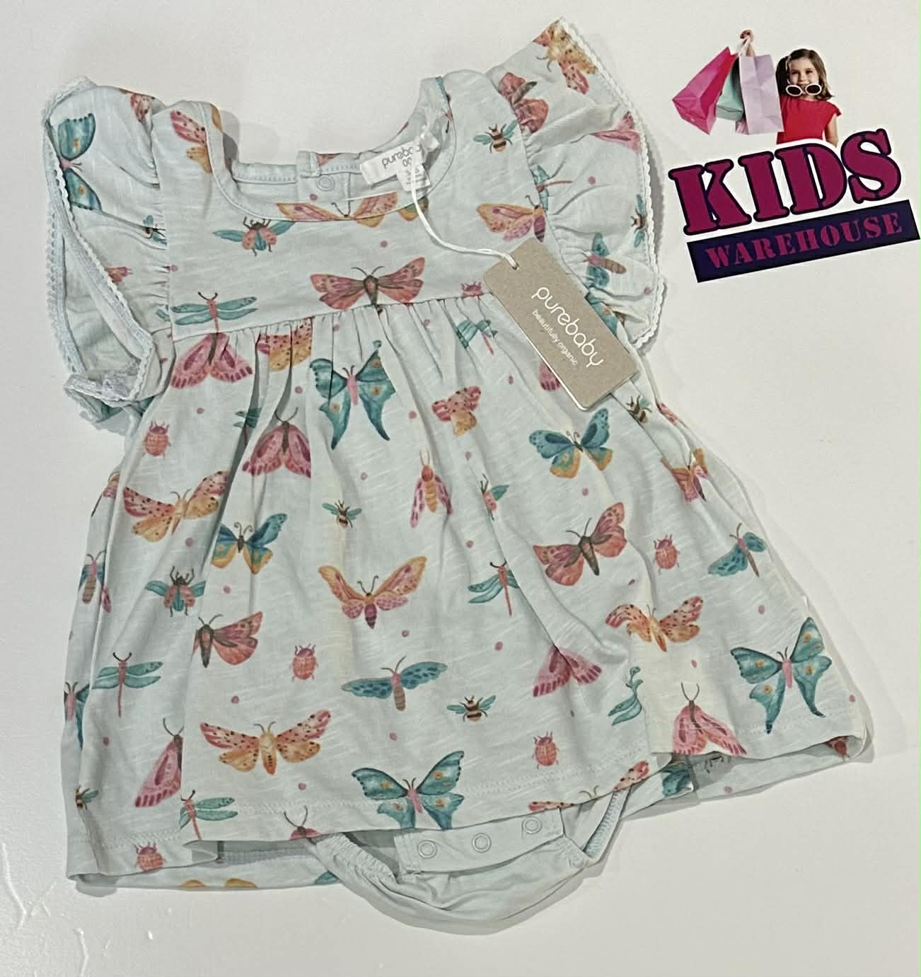 New PureBaby Blue Dress With Butterfly Pattern Size 00
