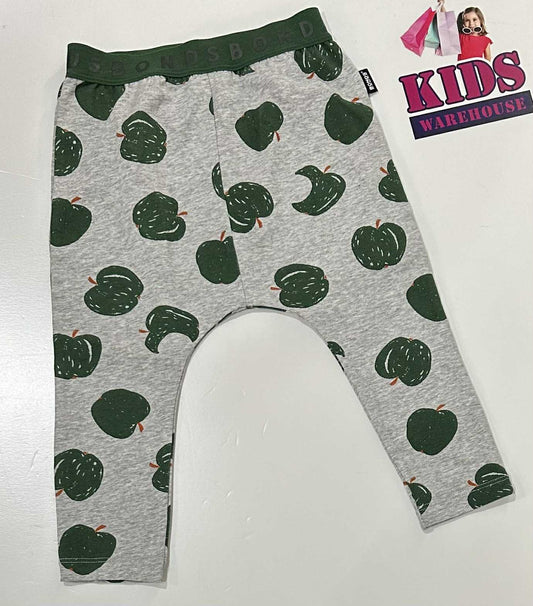 New Bonds Grey Pants With Green Apple Pattern Size 1 (RRP $16.99)