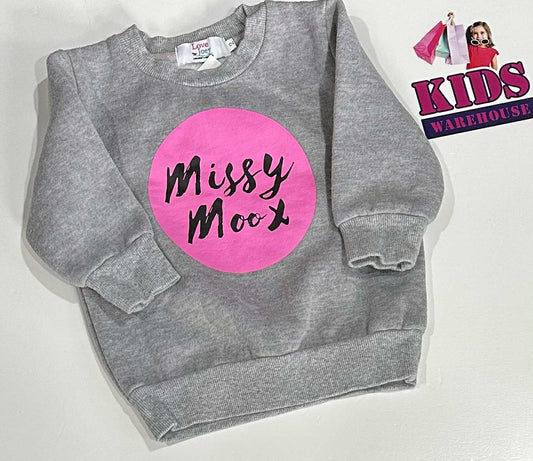 Love Joey Grey Jumper With Pink “Missy Moox” Print Size 2