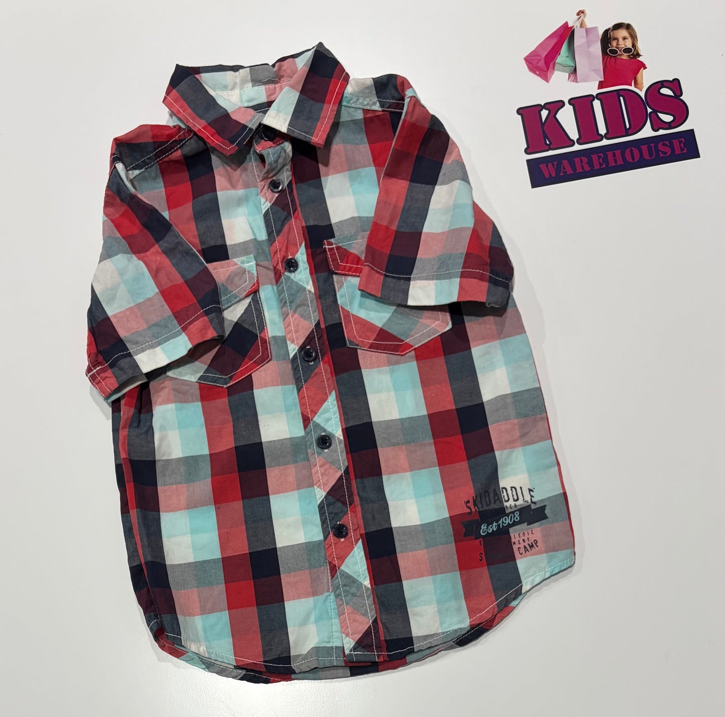 Skidaddle Red, Blue, Black Check Print Top Size 5