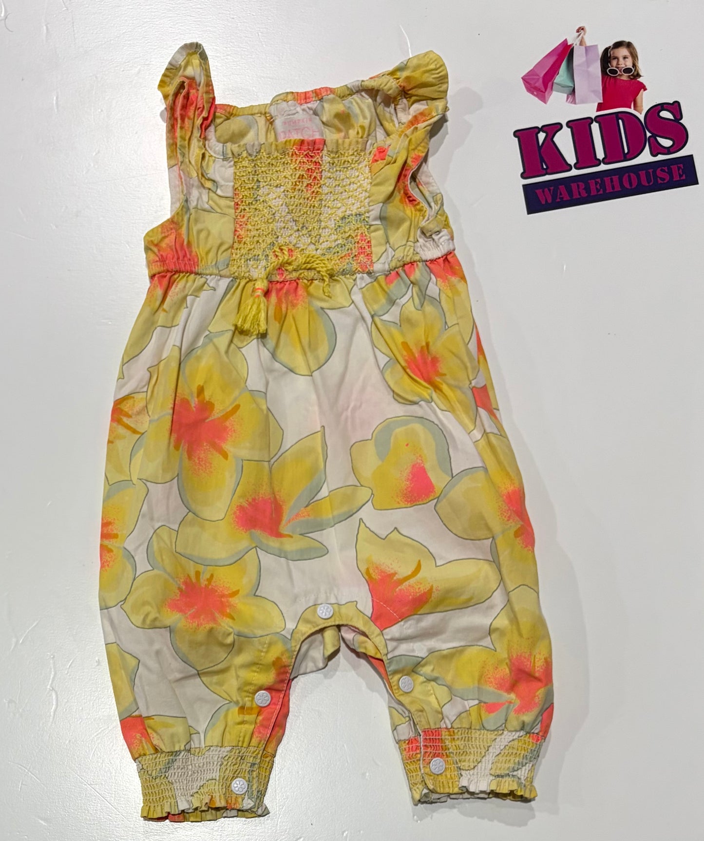 Pumkin Patch White, Yellow, Orange Flower Print Overalls Size 000