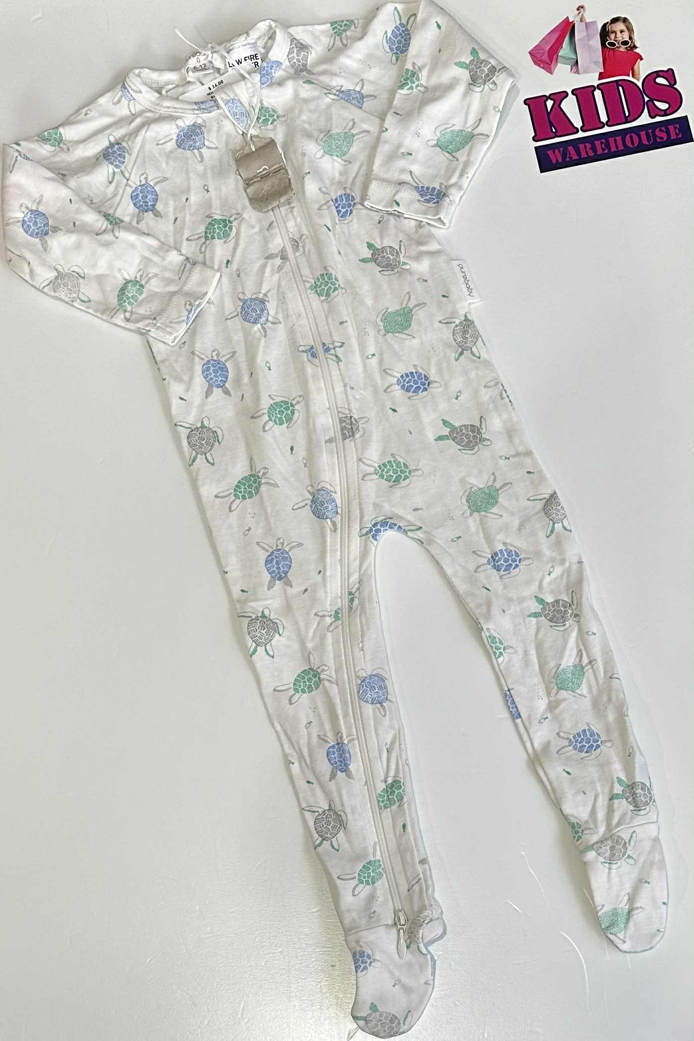 New PureBaby White Jumpsuit With Turtle Pattern Size 0