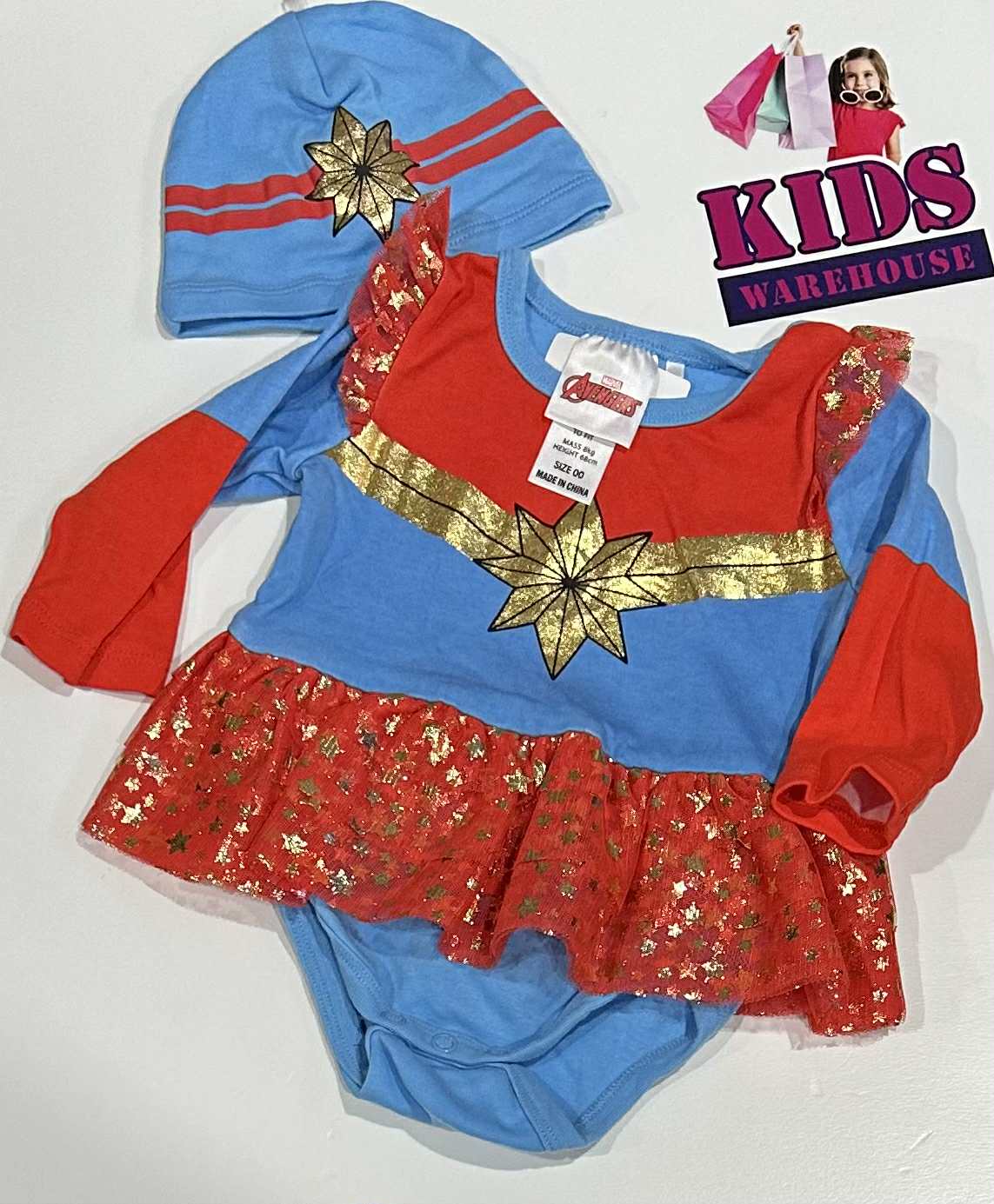 Marvel Avengers Red & Blue Captain Marvel Costume Size 00
