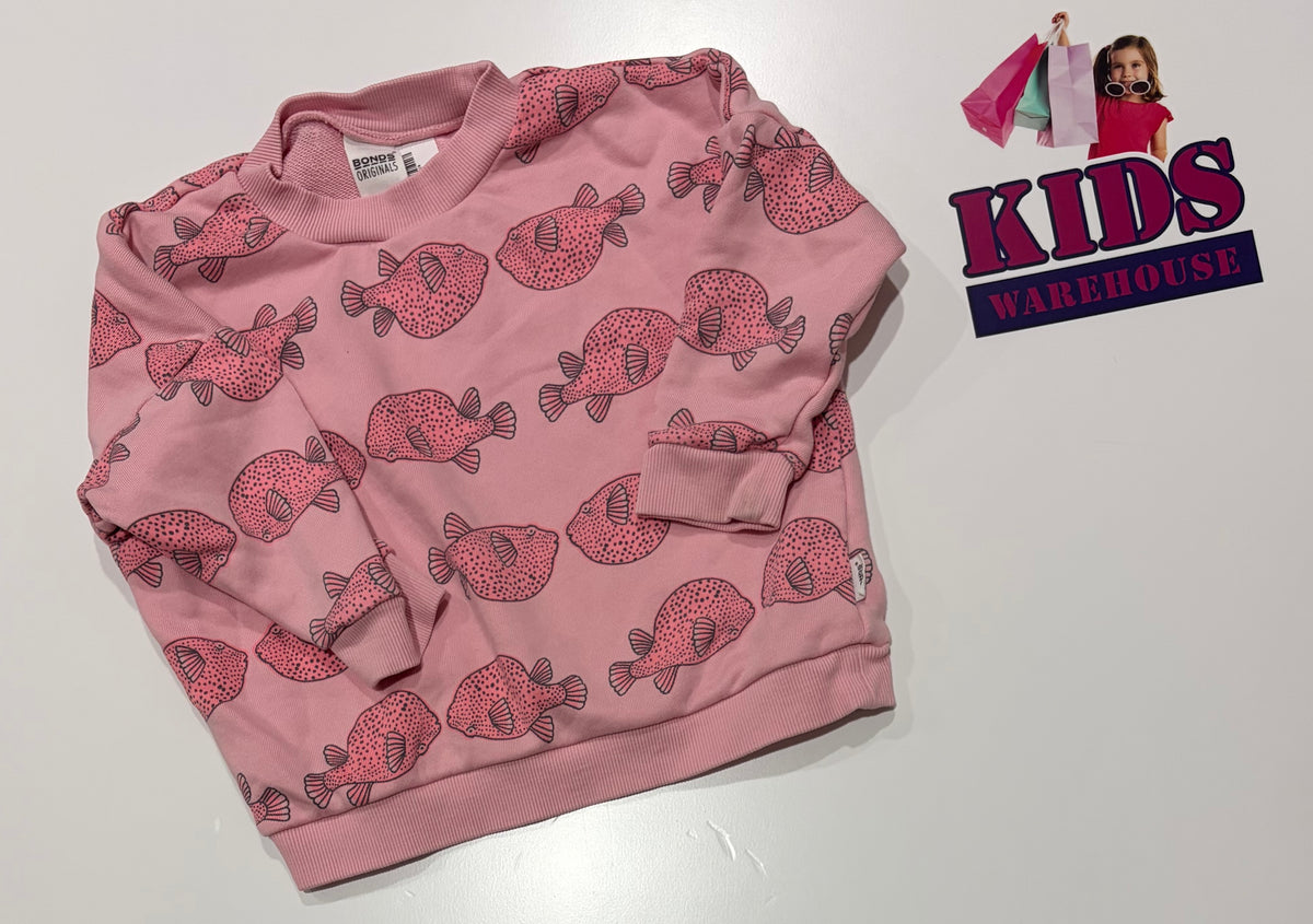 Bonds Pink, Fish Print Sweater Size 1