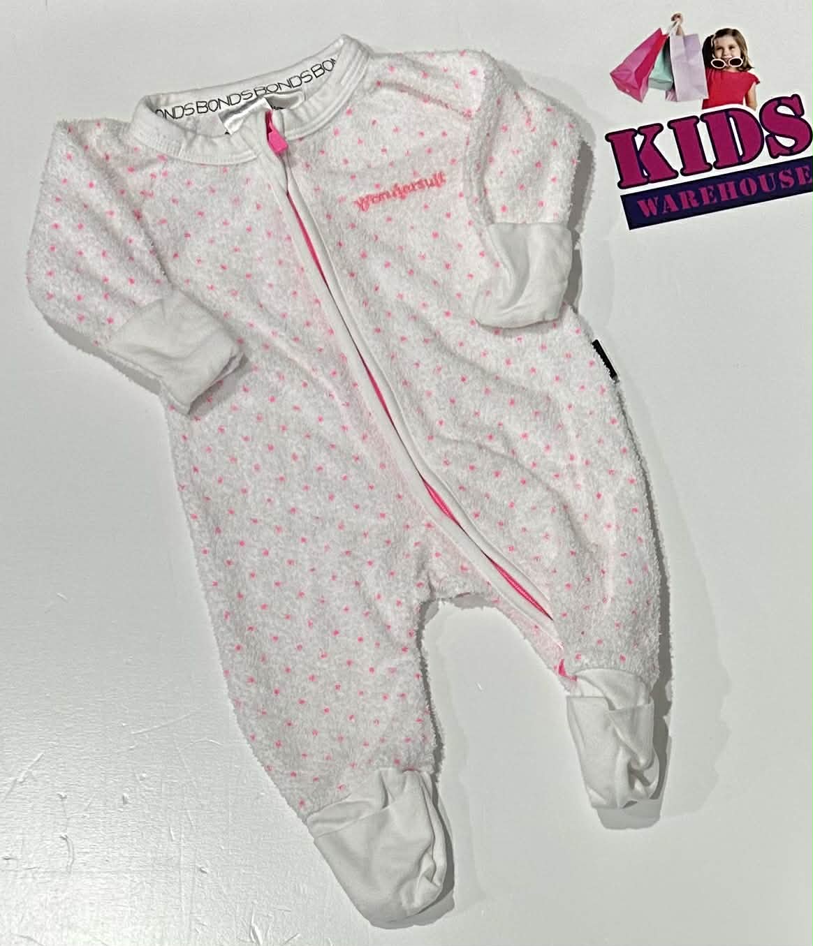 Bonds Fluffy White & Pink Wondersuit Size 0000