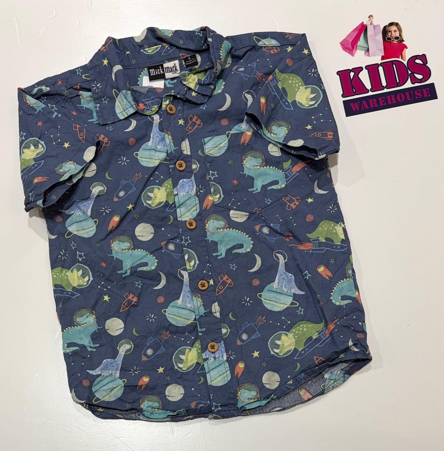 Mick Mack Blue, Space Dinosaurs Print Top Size 5