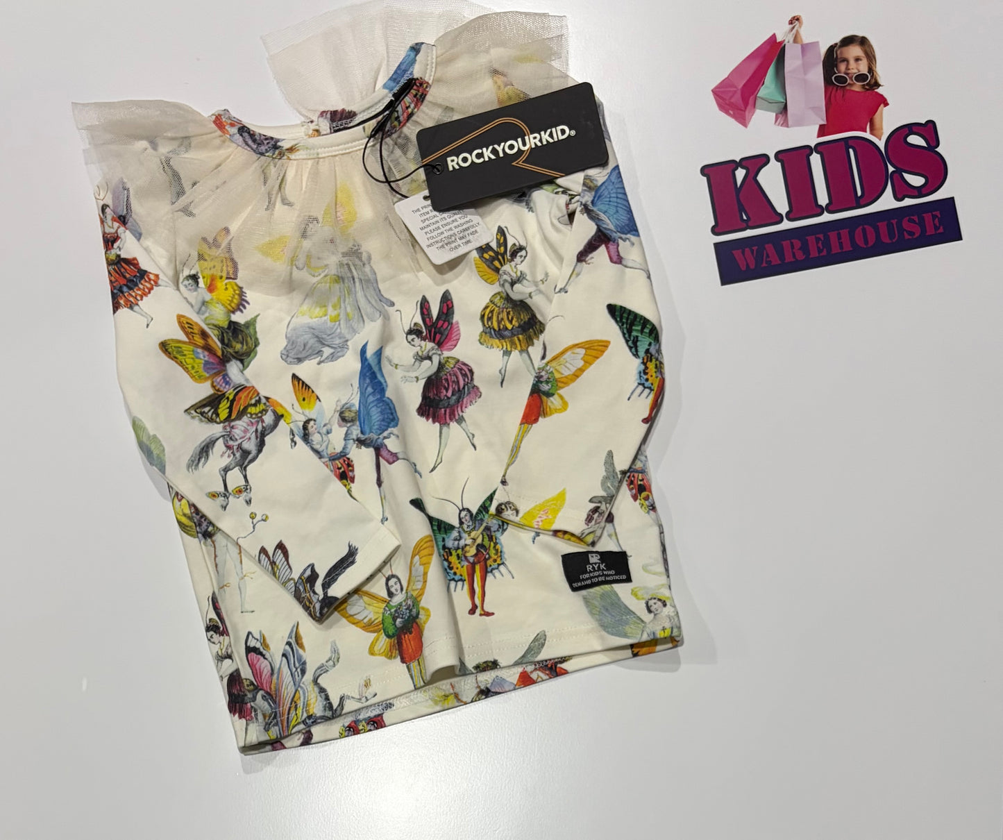 Not Used Rock Your Kid White, Fairy Print Top Size 2