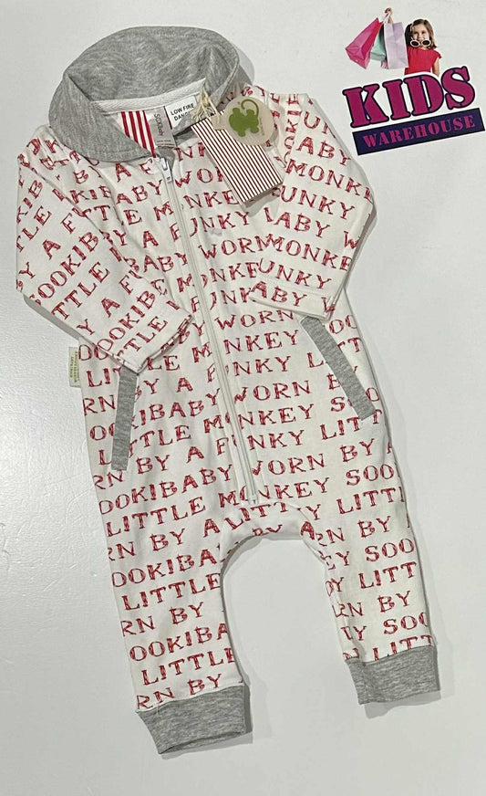 New Sooki baby White Jumpsuit With Red “Monkey Sooki” Pattern Size 000