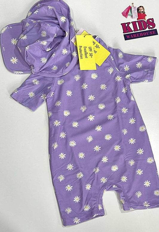 New Lily & Dan 2 Piece Purple Bodysuit With White Flower Pattern Size 2