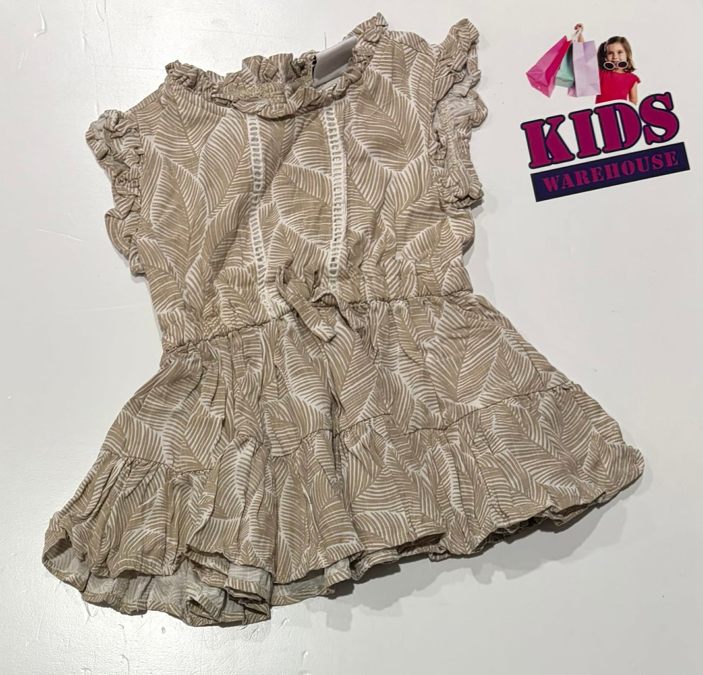 Cracked Soda White & Brown Dress With Leaf Pattern Size 1