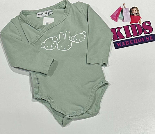 Nijntje Green Bodysuit With Cute Animal Print Size 00000
