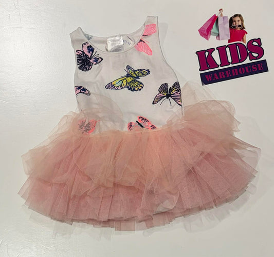 Bonds White & Pink Tutu Bodysuit Dress With Butterfly Pattern Size 000