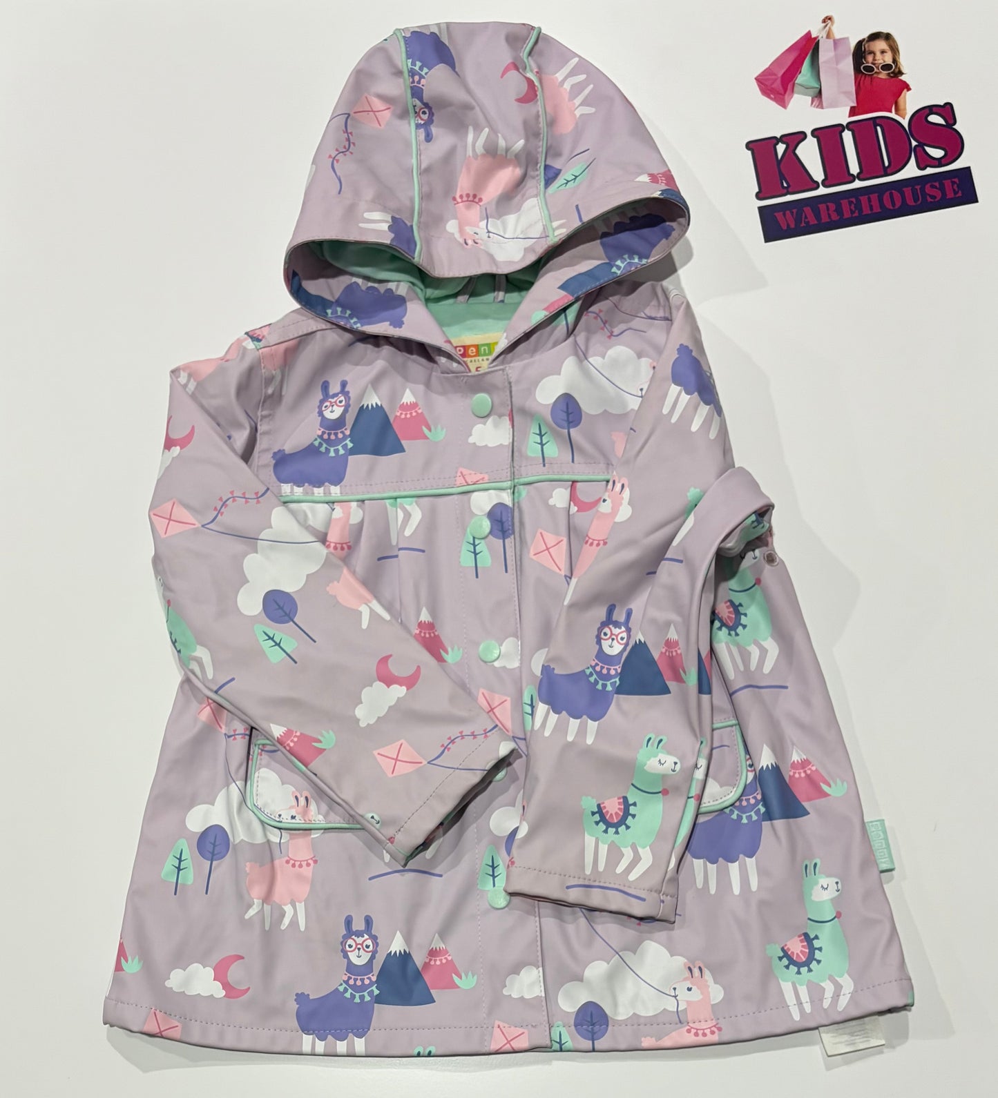 Penny Purple, Unicorn Print Rain Coat Size 5