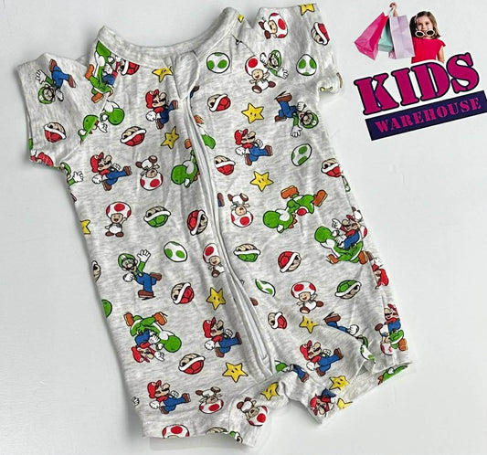 Super Mario Grey Bodysuit With Super Mario Characters Print Size 000