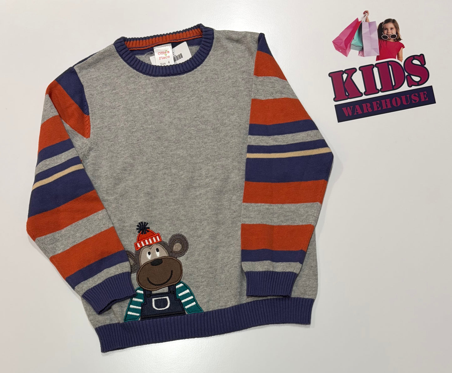 Not Used Ollie's Place Grey, Orange, Blue Stripe Sweater Size 4