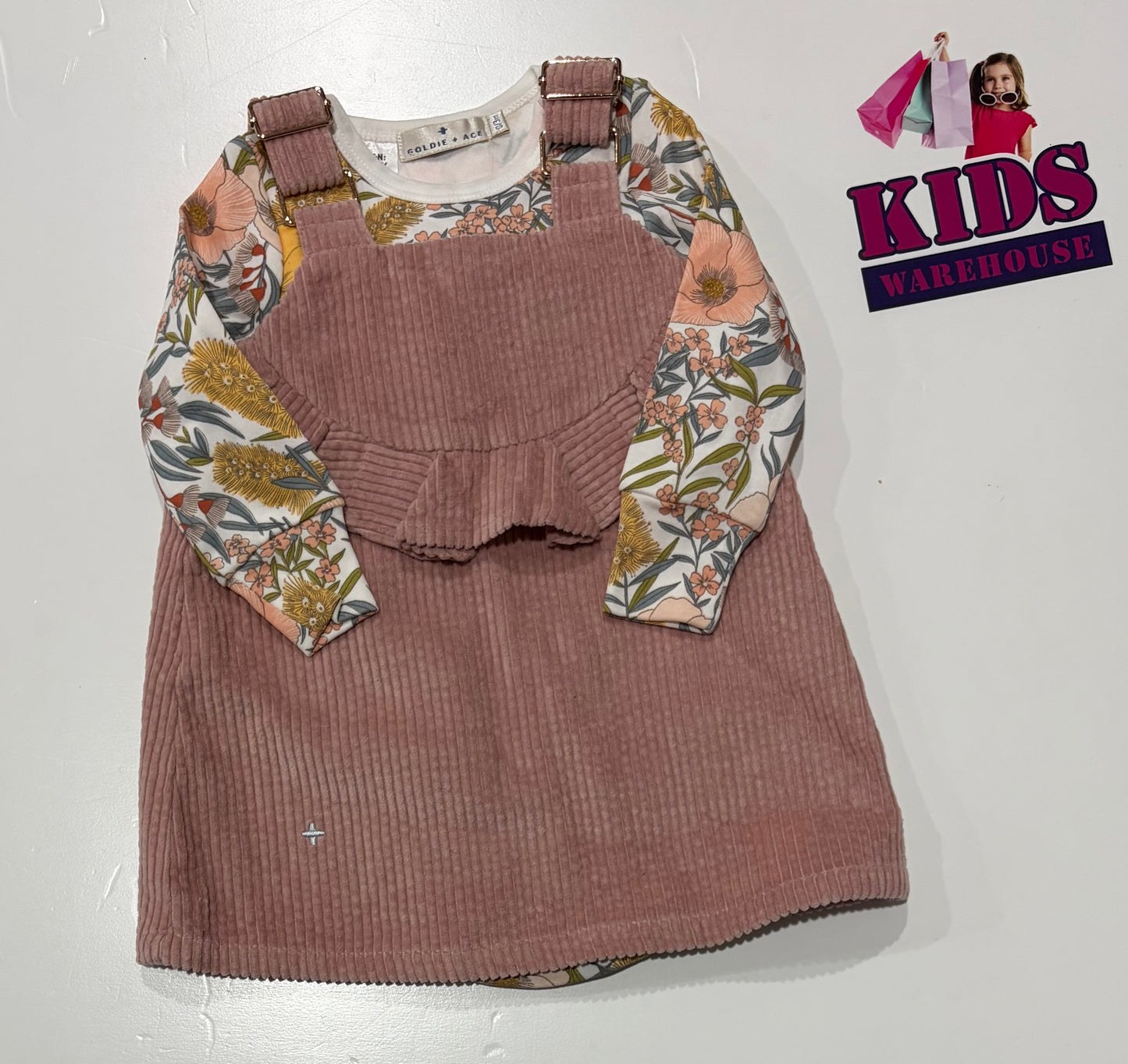 Goldie + Ace White Floral Long Sleeve Top & Pink Soft Corduroy Dress Size 000