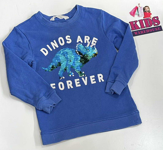 H&M Blue Long Sleeve Top With Dinosaur Print Size 5