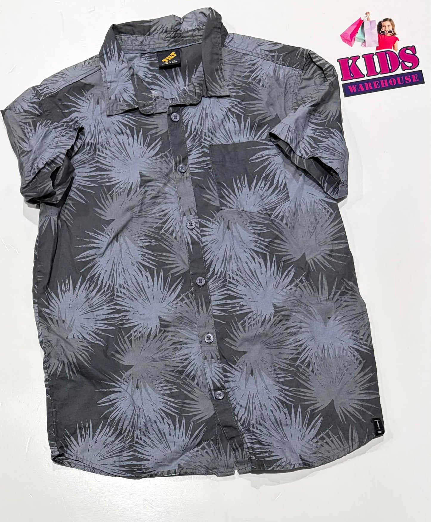 Tilt Grey Button Up Shirt With Plant Pattern Size 12