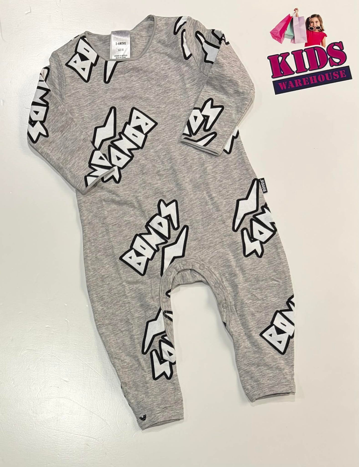 Bonds Grey Jumpsuit With “Bonds” Print Size 00