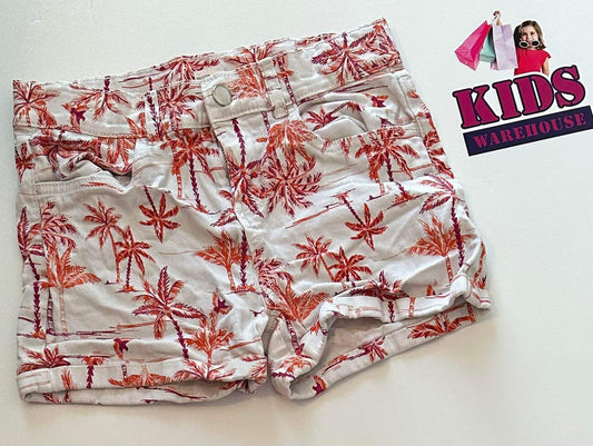 White, Orange & Purple Palm Tree Print Shorts Size 10