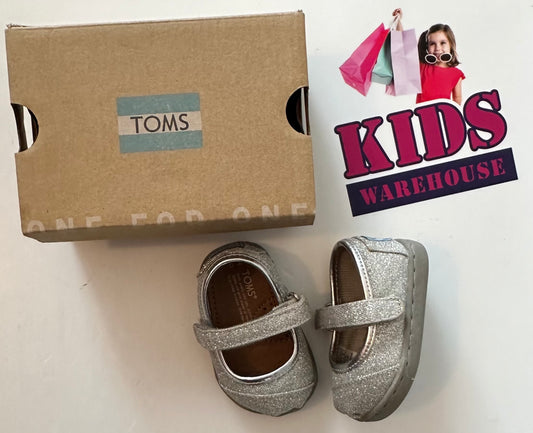 New Toms Mary Jane Silver Glitter Shoes Size US2/UK1.5 (Baby)