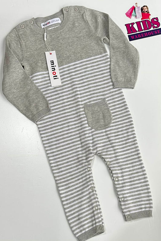 New Minoti Grey & White Stripes Jumpsuit Size 1
