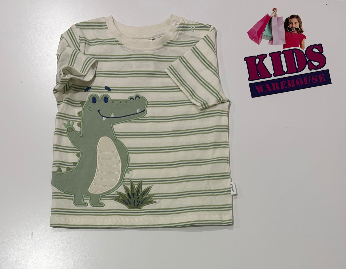 Sprout Green, White Stripe, Dinosaur Print Top Size 1