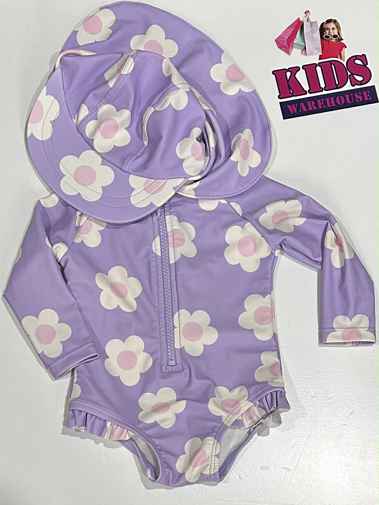 Target Purple Swim Suit + Hat With White Flower Pattern Size 00