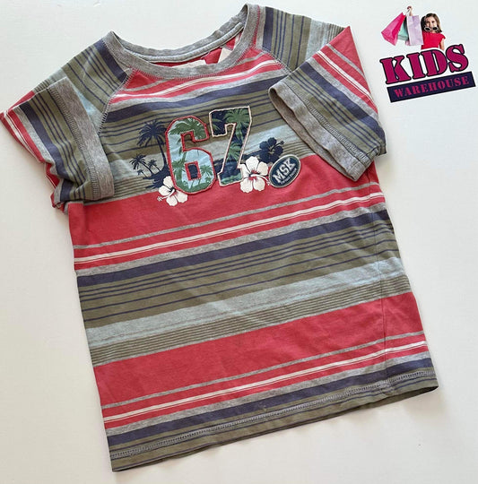 Milkshake Red, Khaki, Blue & Grey Striped “67” Graphic Top Size 8