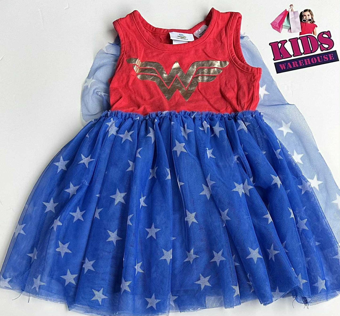 DC Wonder Woman Print Red, Blue Dress Size 3