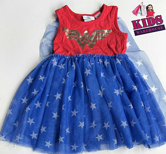 DC Wonder Woman Print Red, Blue Dress Size 3