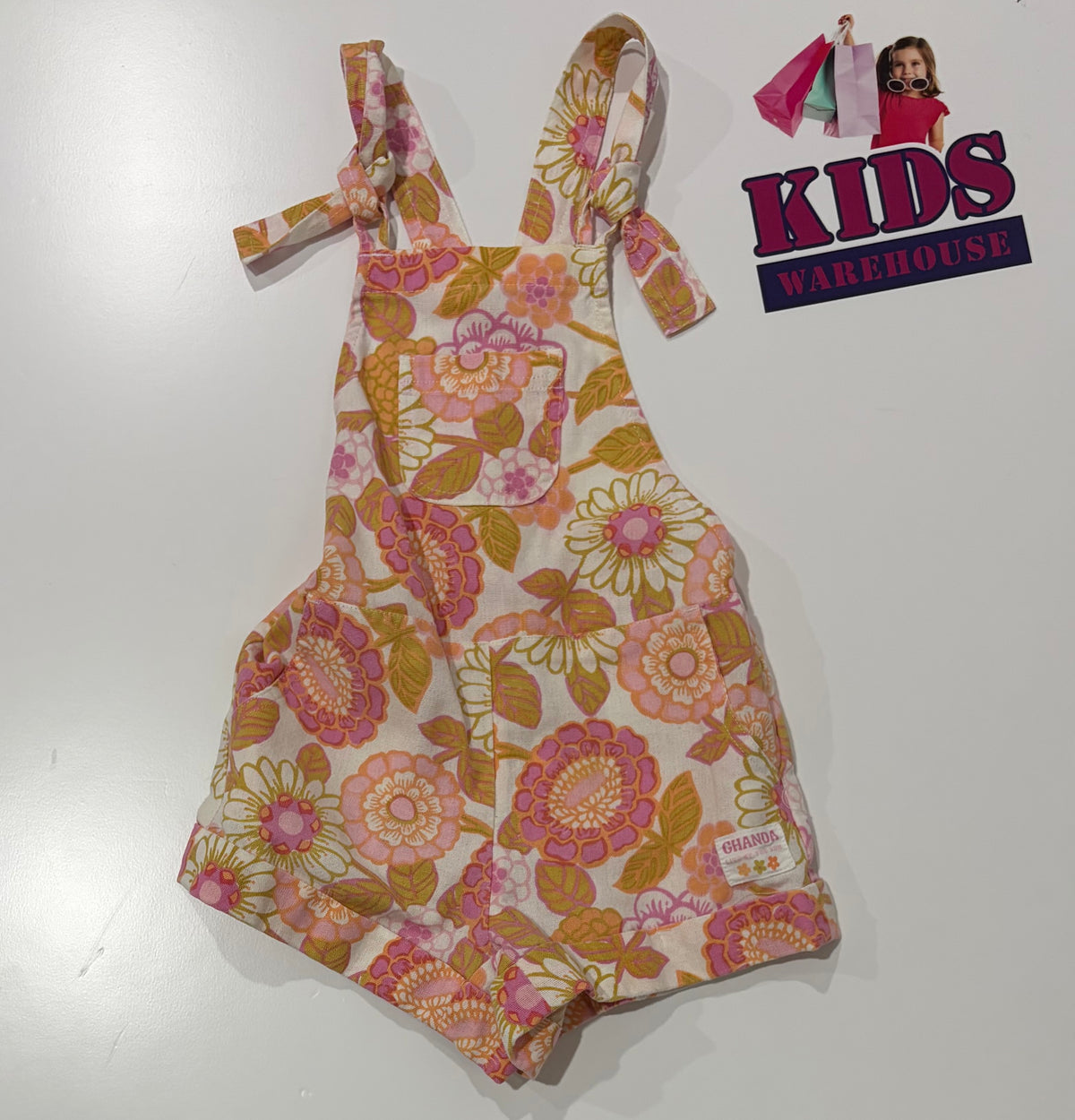Ghanda White, Floral Print Overalls Size 3