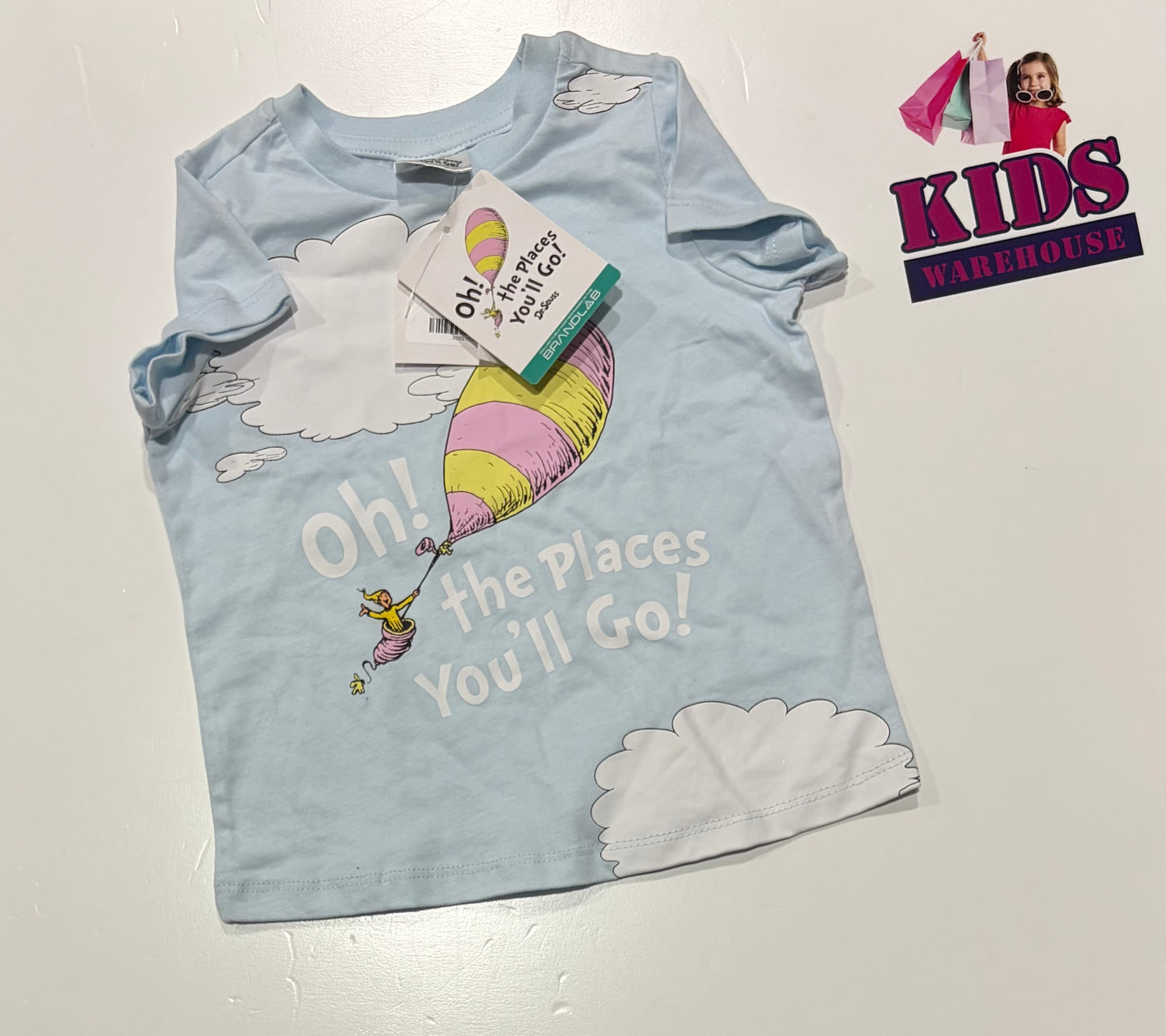 Not Used Oh The Places You'll Go! Blue, Balloon Print Top Size 2