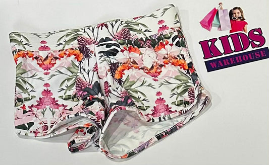 Cupid Girl White Shorts With Pink & Green Flower Pattern Size 6