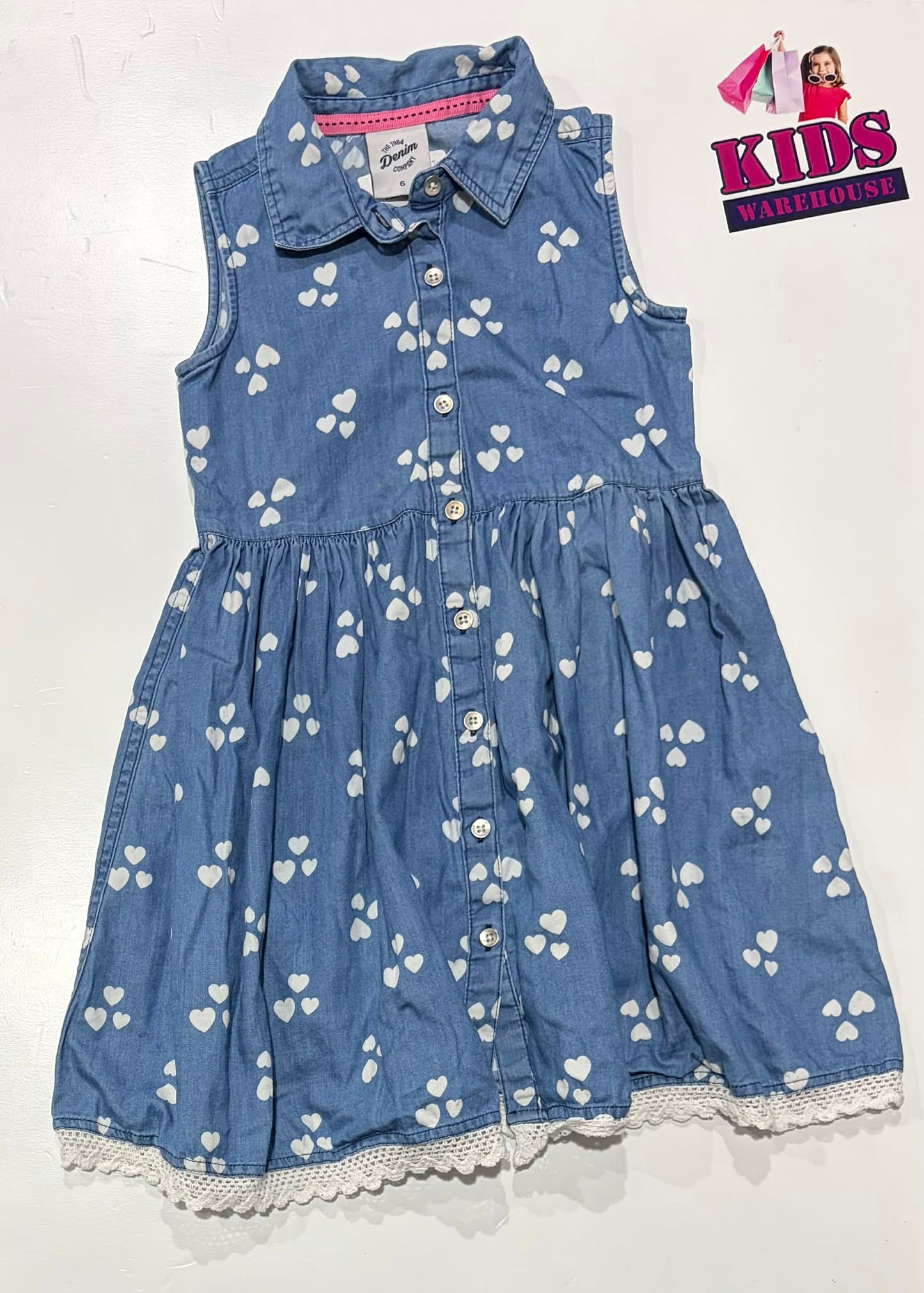 The 1964 Denim Company Blue Dress With Heart Pattern Size 6