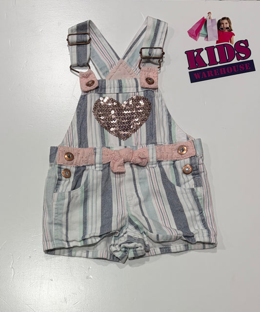 Nannette White, Blue Stripe, Sequin Overalls Size 1