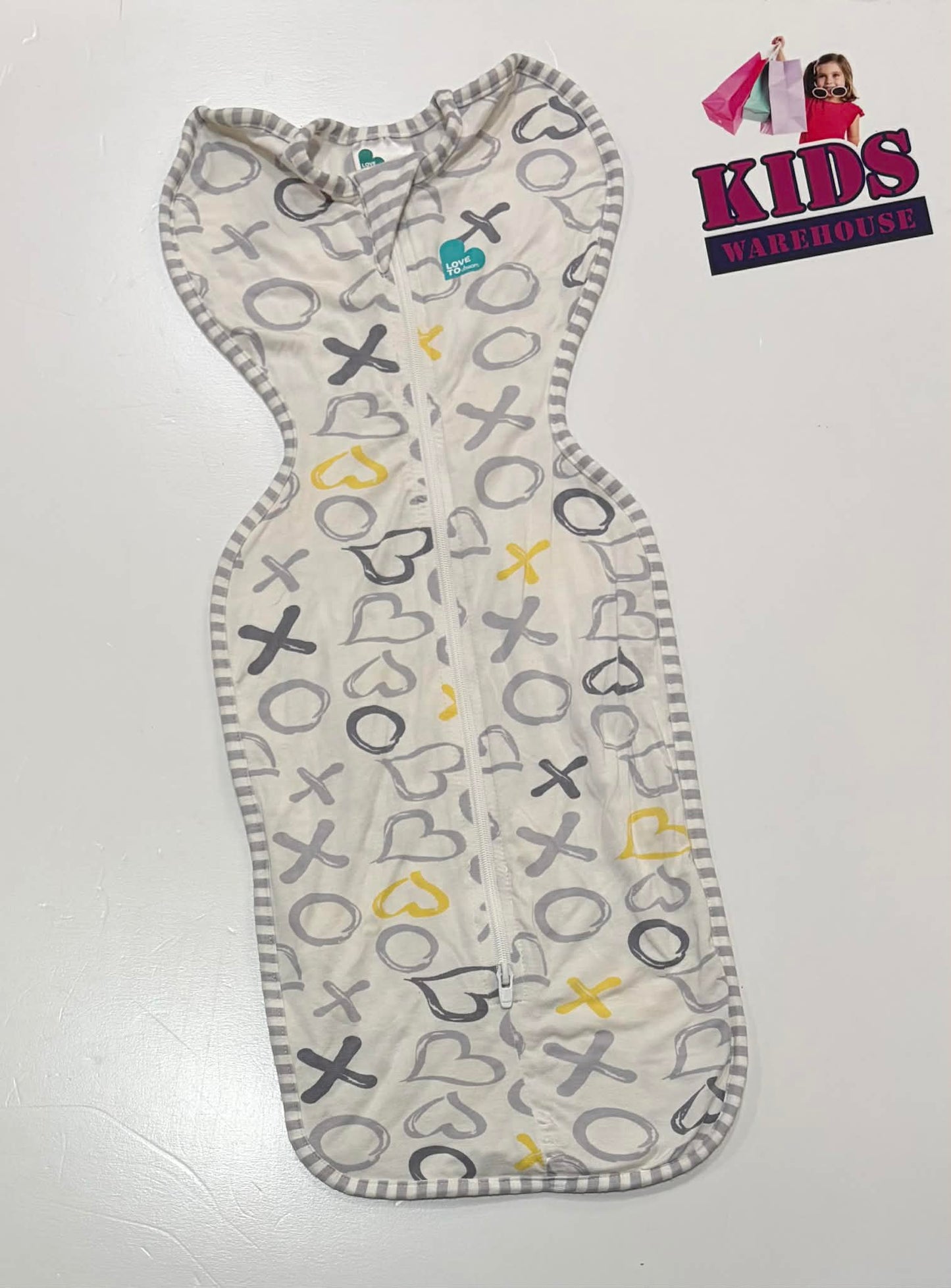 Love To Dream Swaddle Up Bamboo Lite White, Grey, Yellow X,O Print Size Newborn (2.2-3.8kg) TOG 0.2