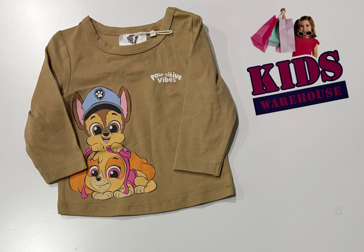 Paw Patrol Brown, Characters Print Long Sleeve Top Size 00