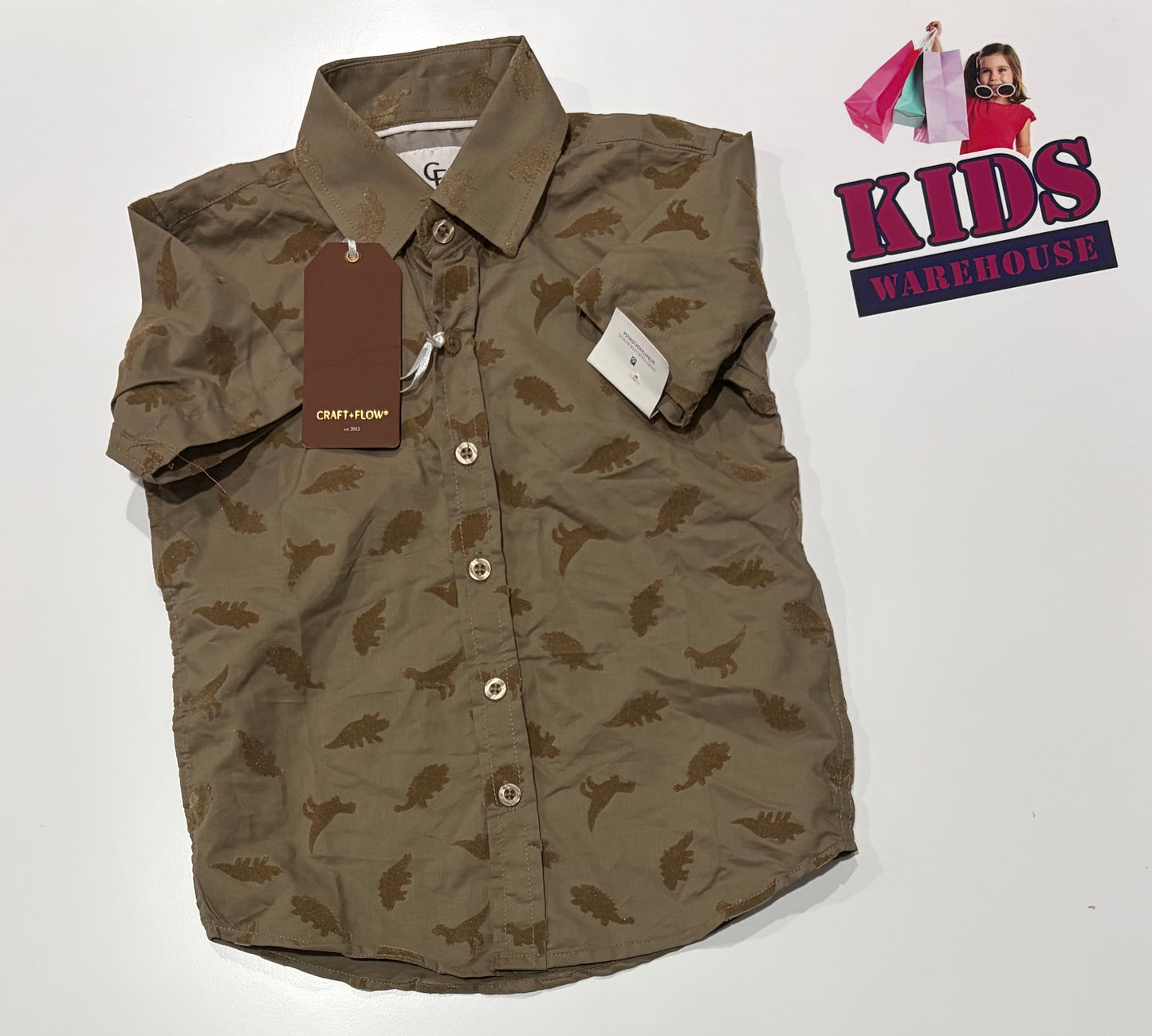 Not Used Craft + Flow Brown, Dinosaur Print Top Size 4