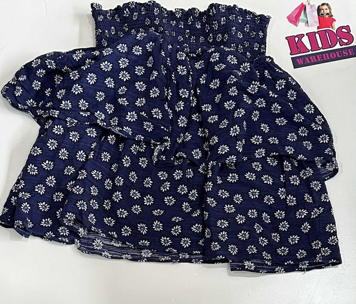 Decjuba Dark Blue Skirt With Flower Pattern Size 14