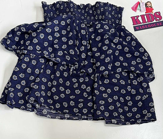 Decjuba Dark Blue Skirt With Flower Pattern Size 14