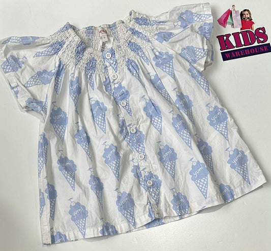 Seed Heritage White & Blue Top With Ice Cream Pattern Size 9